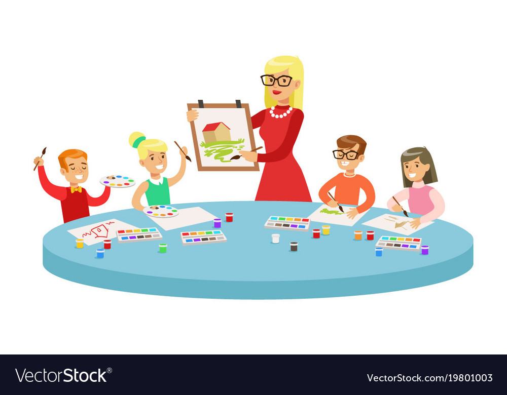 Children in art class two cartoon Royalty Free Vector Image