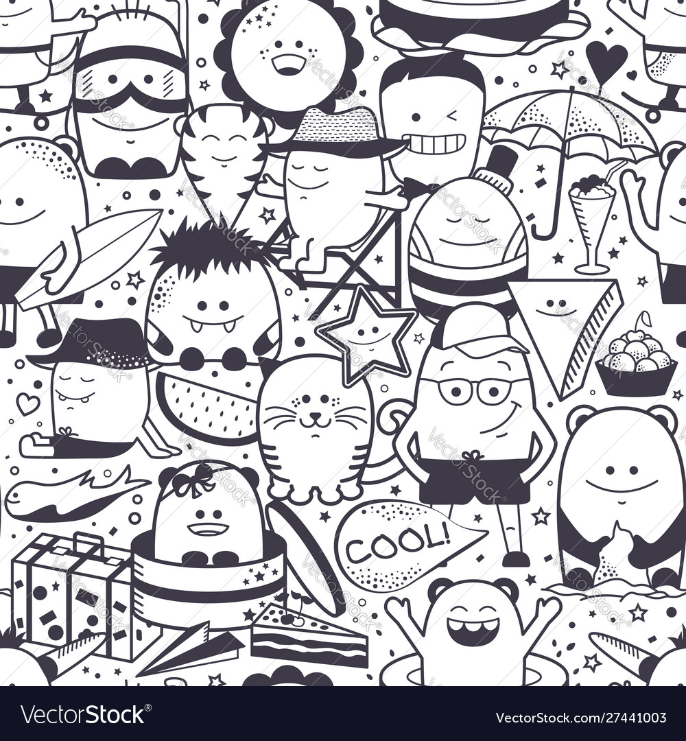 Seamless pattern with cartoonish funny monsters Vector Image