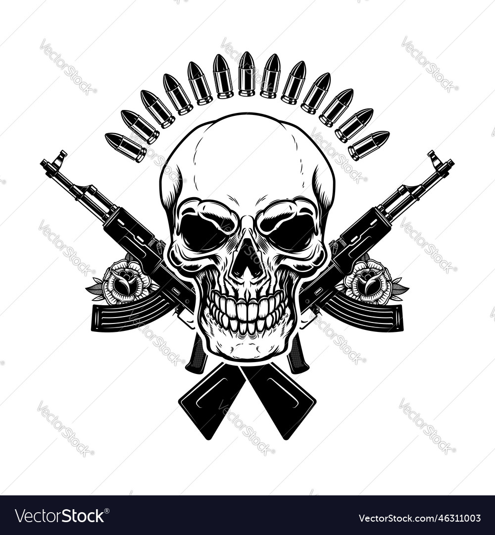 Skull with crossed assault rifles design Vector Image