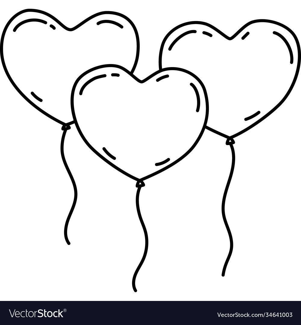 Three heart balloon icon doddle hand drawn vector image Three heart balloon icon doddle hand drawn