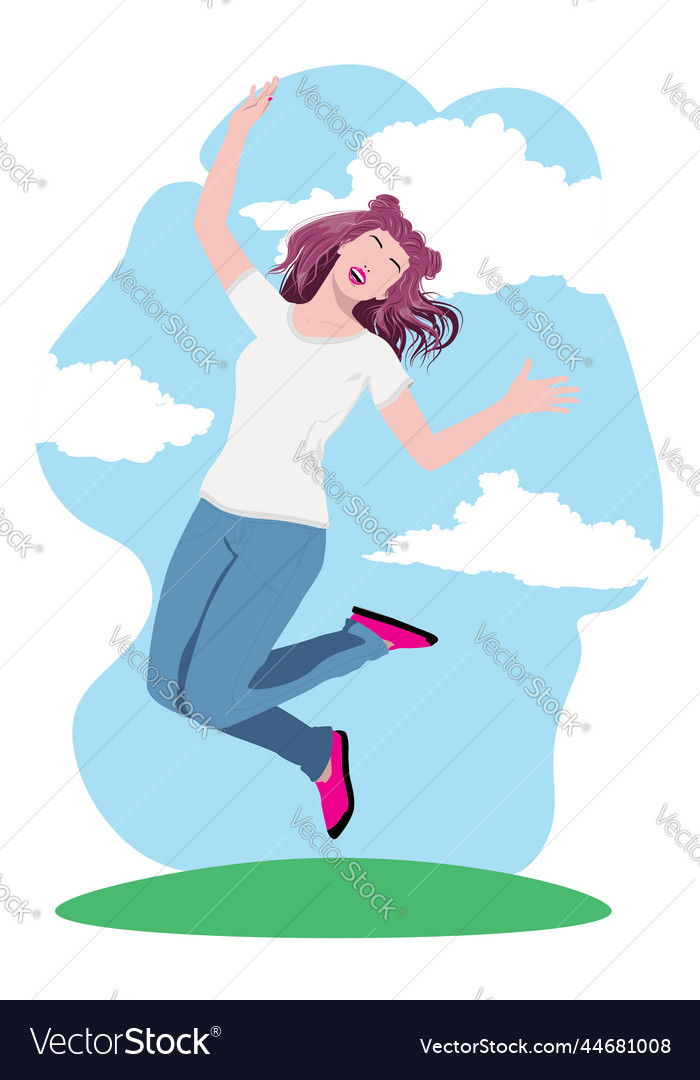 Girl in white shirt jump to the sky Royalty Free Vector