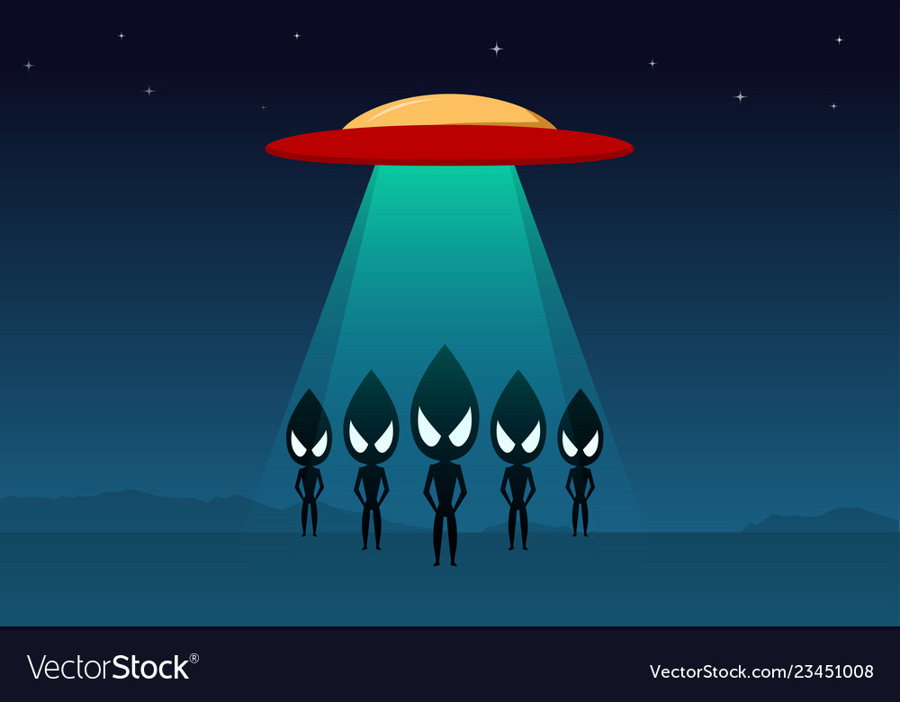 Group Alien Arrived On Earth Ufo Art Royalty Free Vector