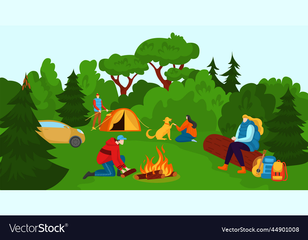 Group of tourist people character together hiking Vector Image