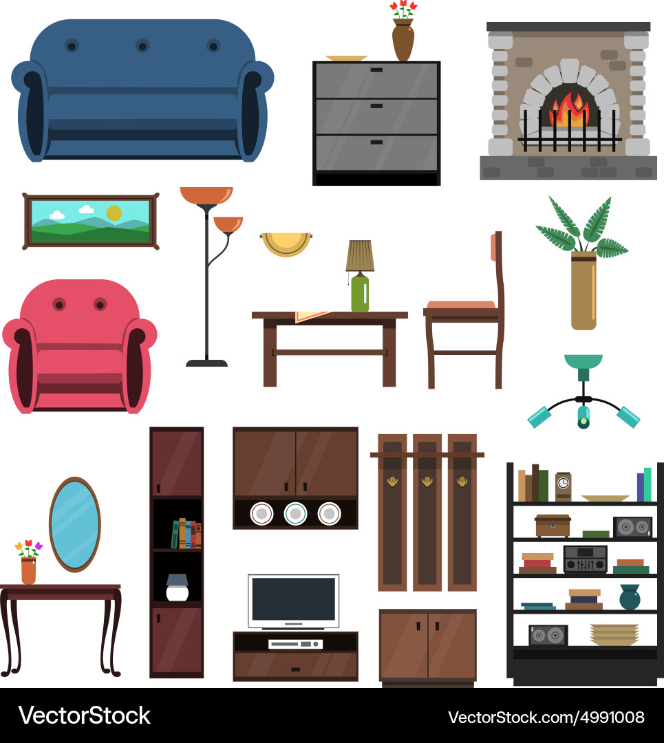 Interior Icons Flat Set Royalty Free Vector Image