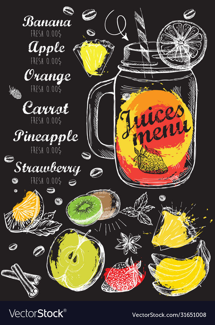 Juice menu hand drawn smoothie Royalty Free Vector Image