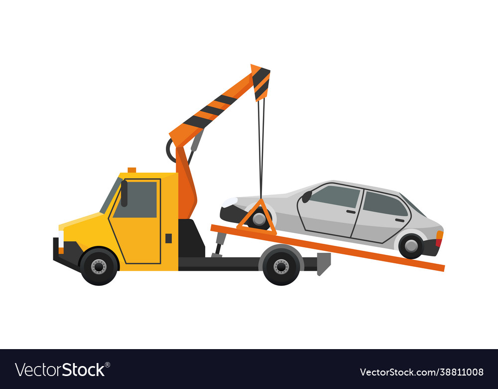 Tow truck flat faulty car loaded Royalty Free Vector Image