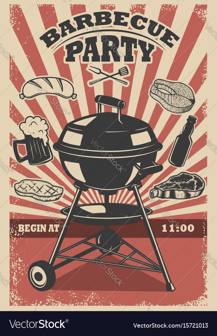 barbecue party flyer template grill fire grilled vector image