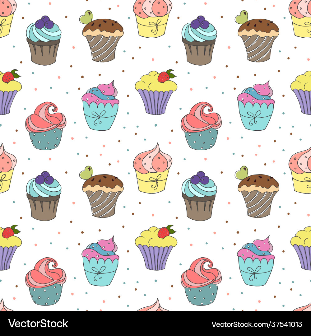 Seamless pattern with cute cupcakes Royalty Free Vector
