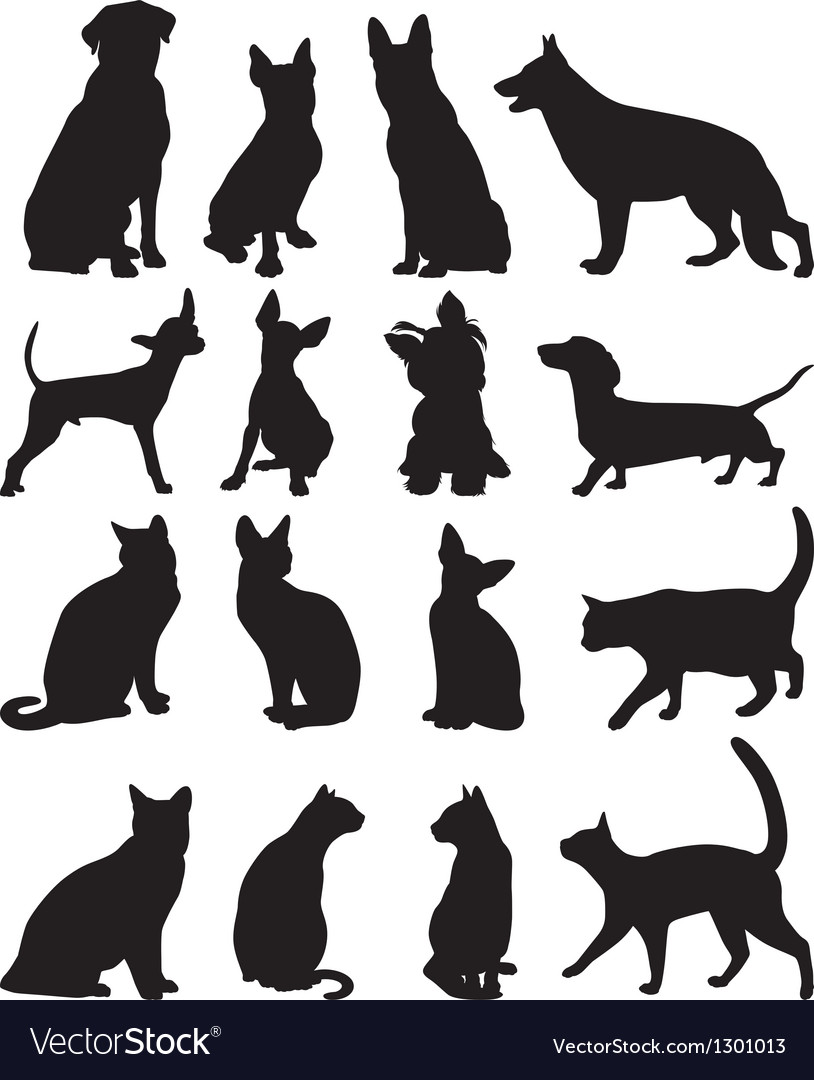 Silhouettes cats and dogs