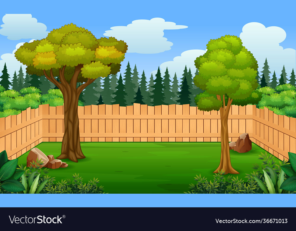 Wooden fence and trees on backyard Royalty Free Vector Image