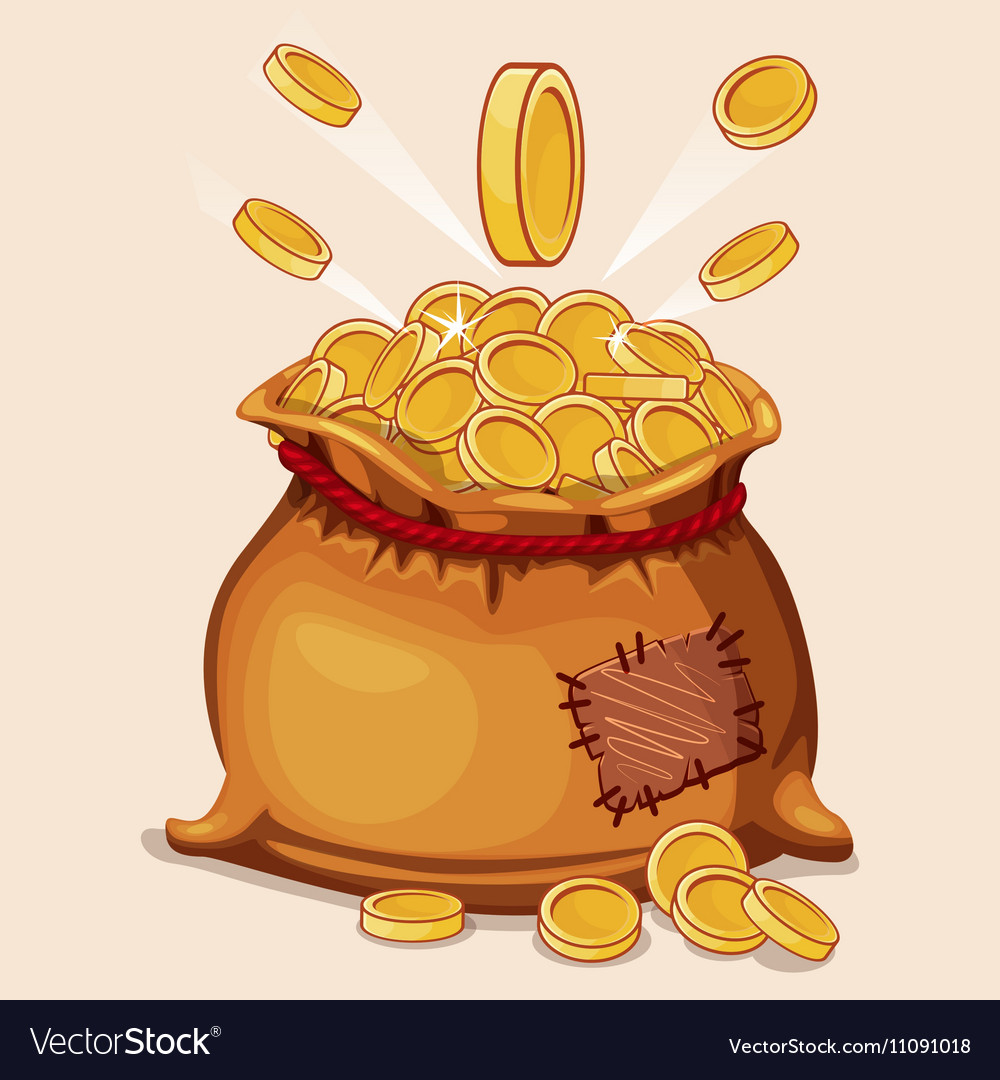 Cartoon full bag of gold coins Royalty Free Vector Image