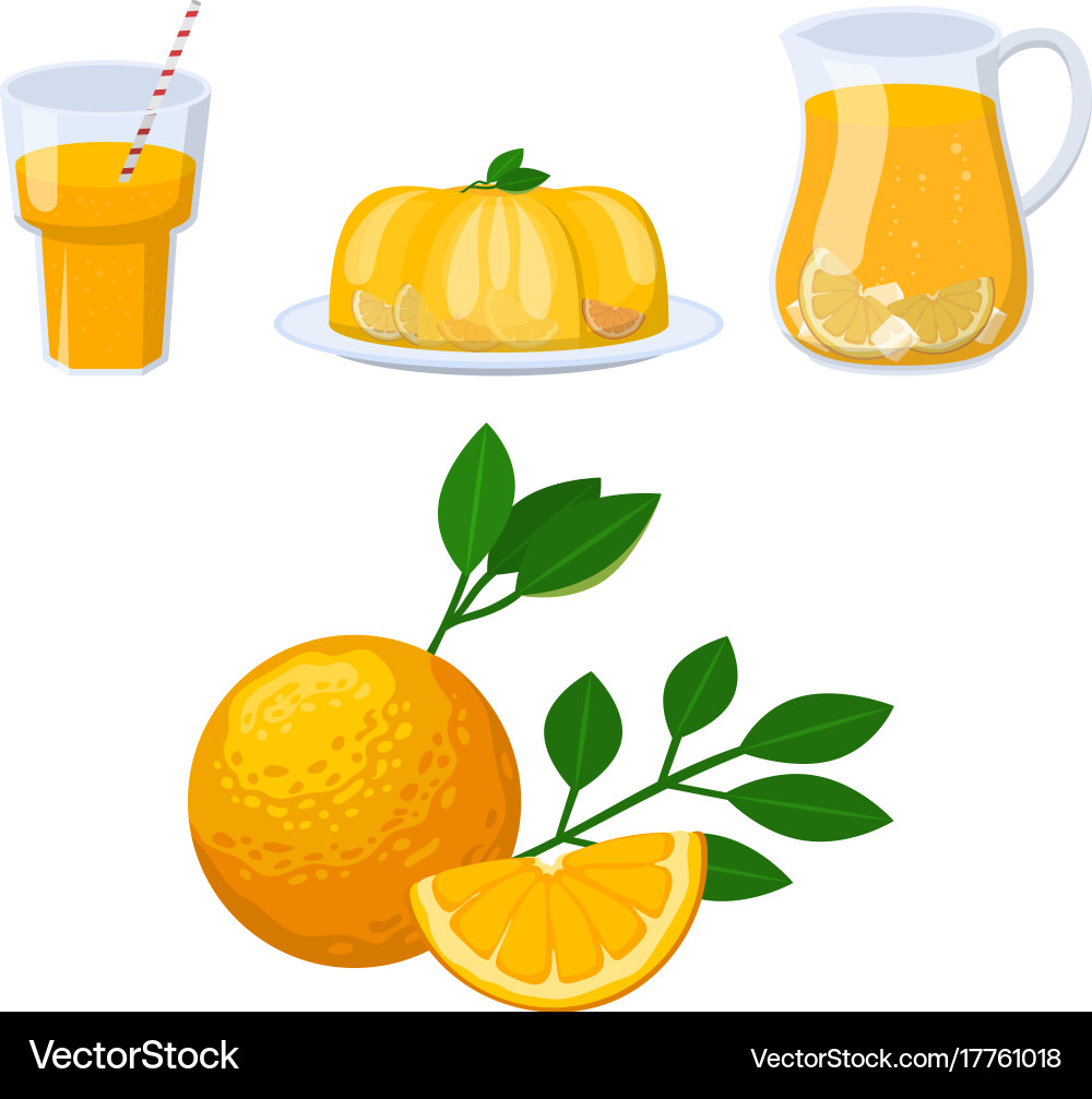 Oranges and orange products natural Royalty Free Vector