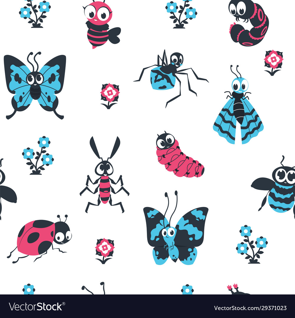 Cute cartoon insects seamless pattern beetles vector image Cute cartoon insects seamless pattern beetles