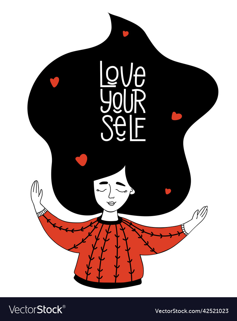 Love yourself happy girl with long hair Royalty Free Vector