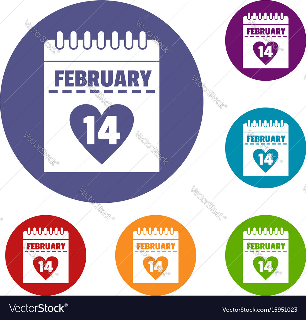 Valentines day calendar icons set Royalty Free Vector Image