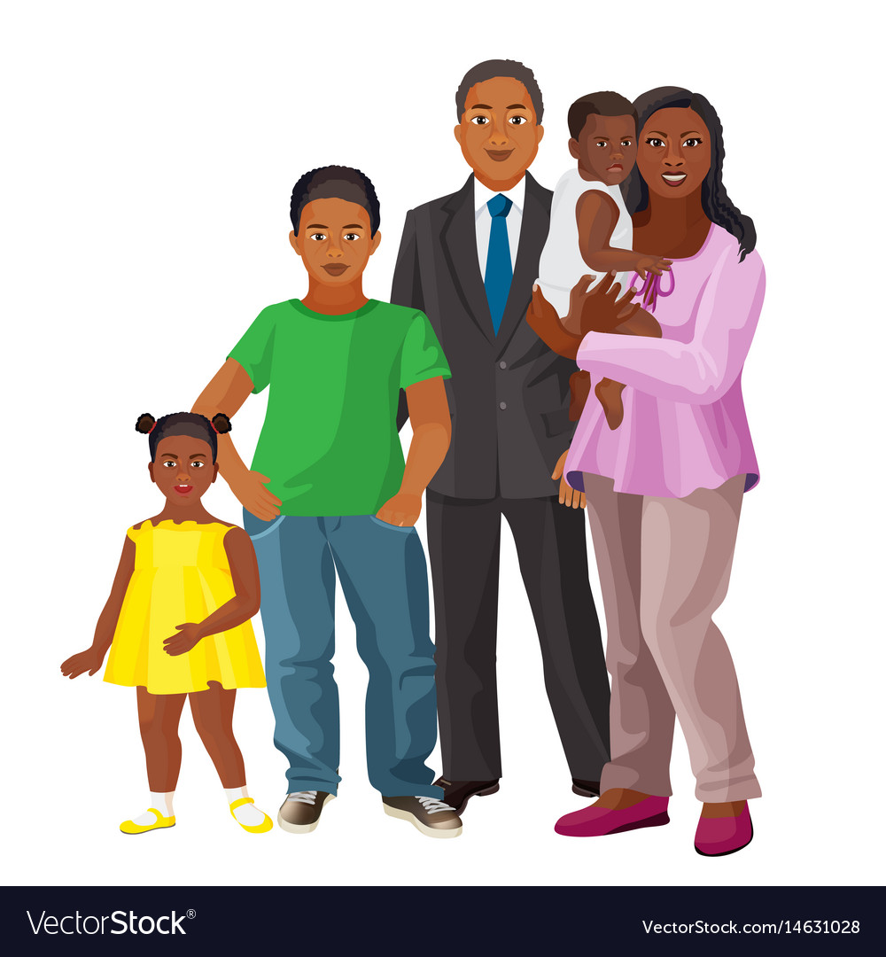 Afro-american happy family of parents and three Vector Image