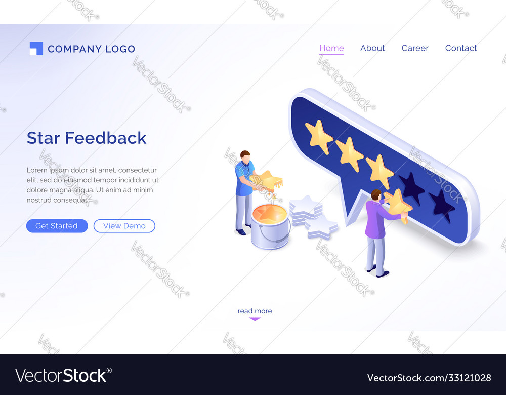 Landing page star feedback model Royalty Free Vector Image