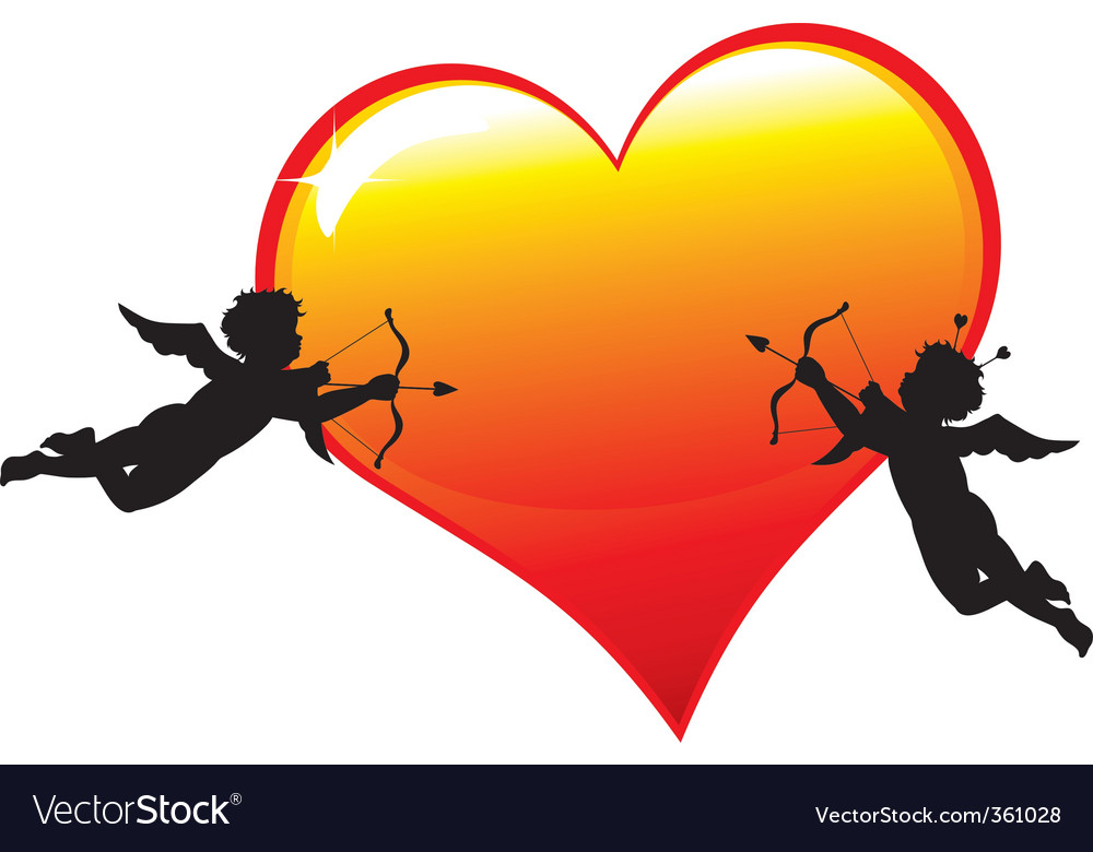 Two cupid silhouettes Royalty Free Vector Image