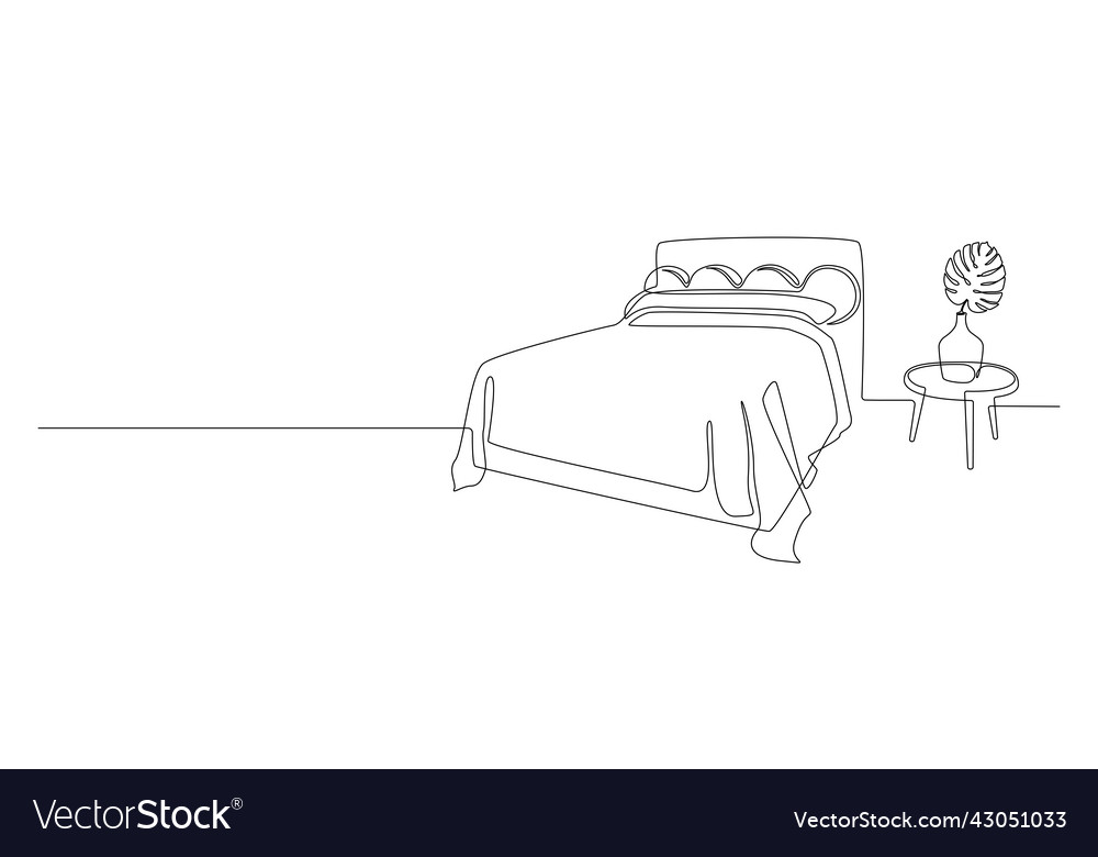 Continuous one line drawing of double bed Vector Image