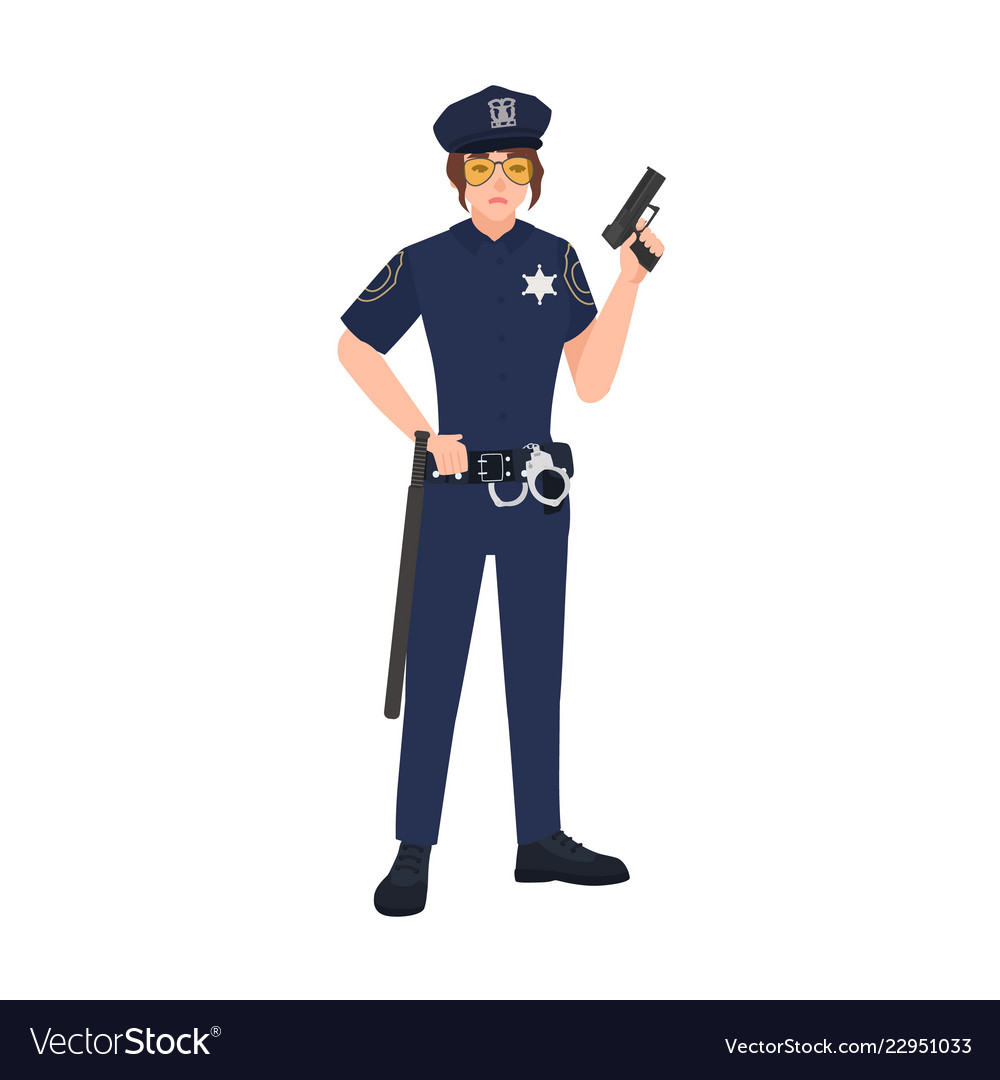 Female police officer wearing uniform cap and Vector Image