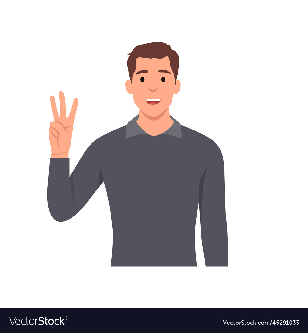 Man raise his hand to show the count number 3 Vector Image