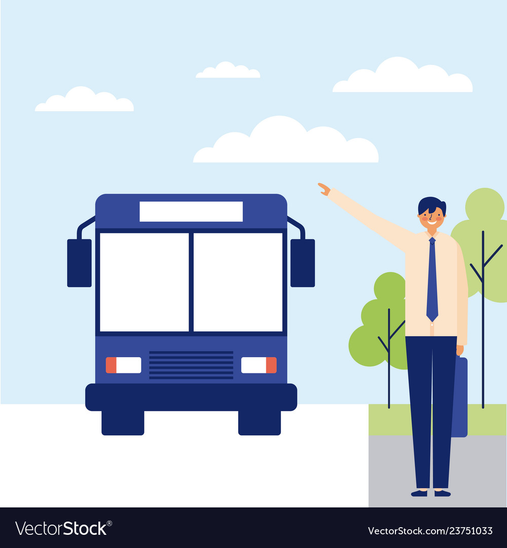 Man taking bus to work Royalty Free Vector Image