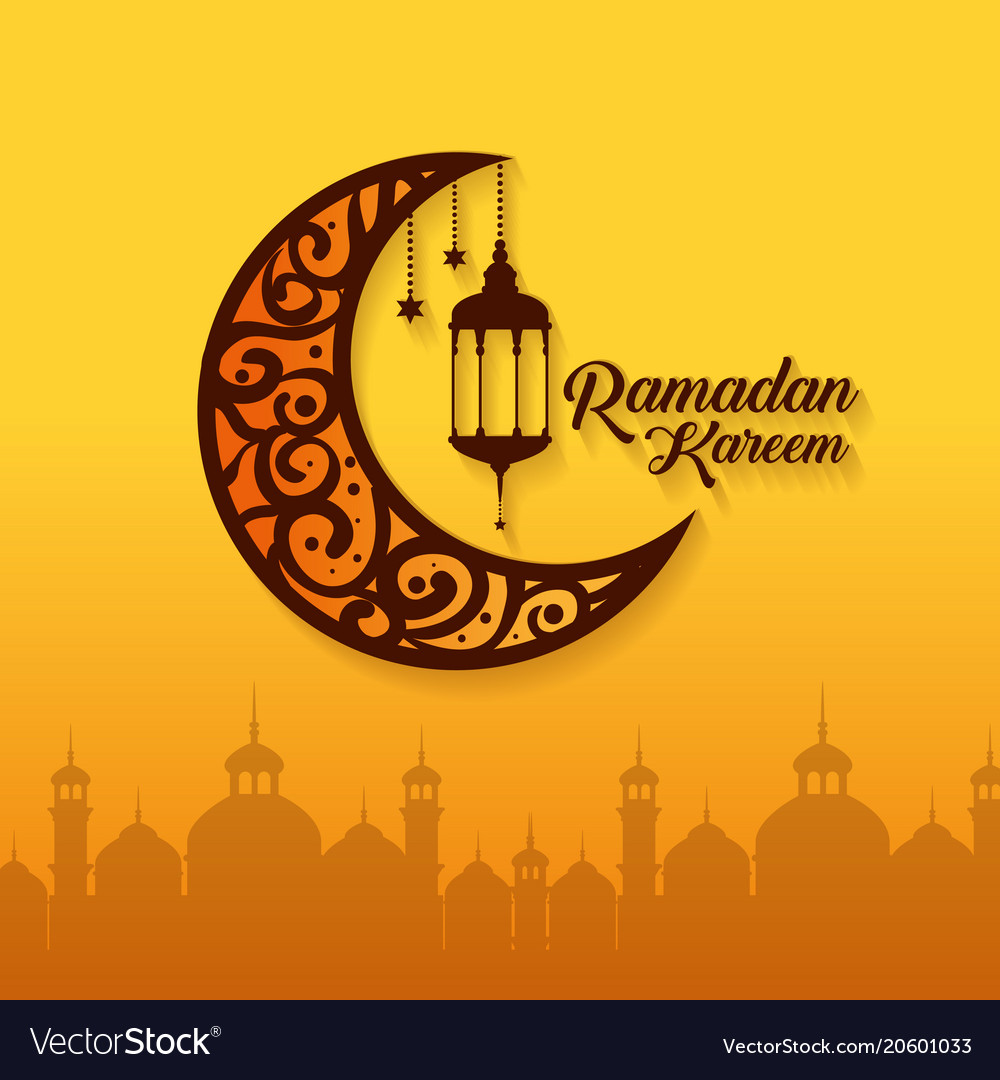 Ramadan kareem card with lanterns hanging and moon