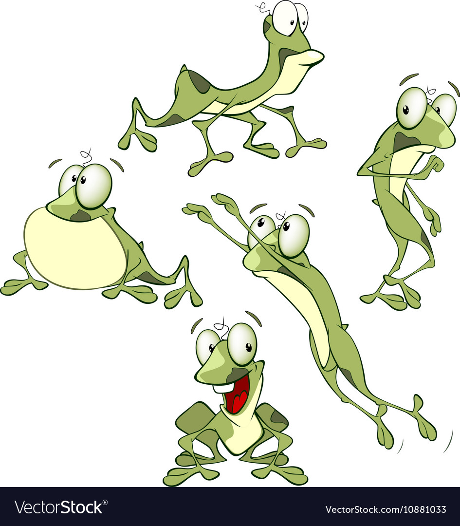 Set cartoon cute green frogs Royalty Free Vector Image