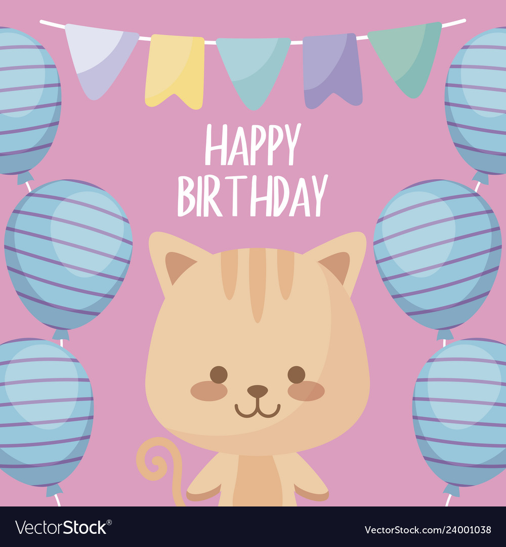 Happy birthday card with cute cat Royalty Free Vector Image