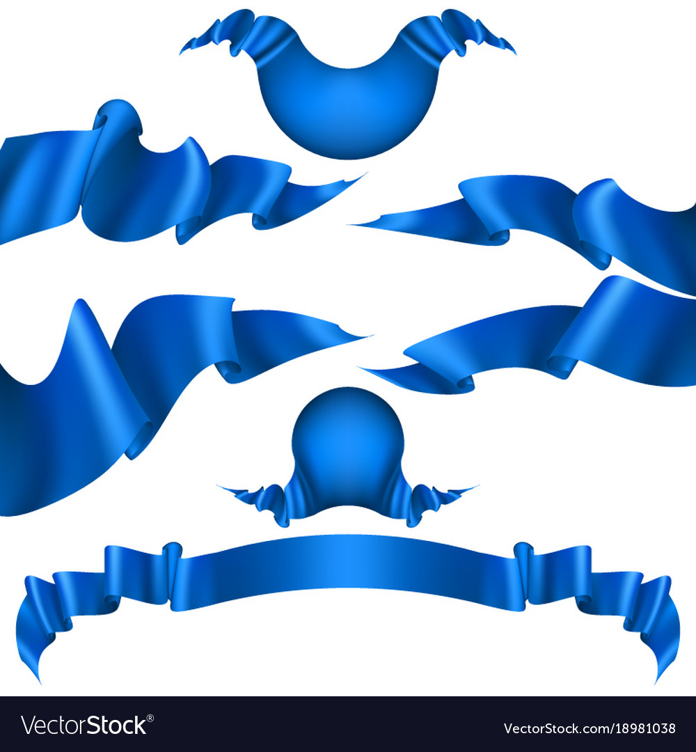 set of blue ribbon banners on white background blue ribbon design