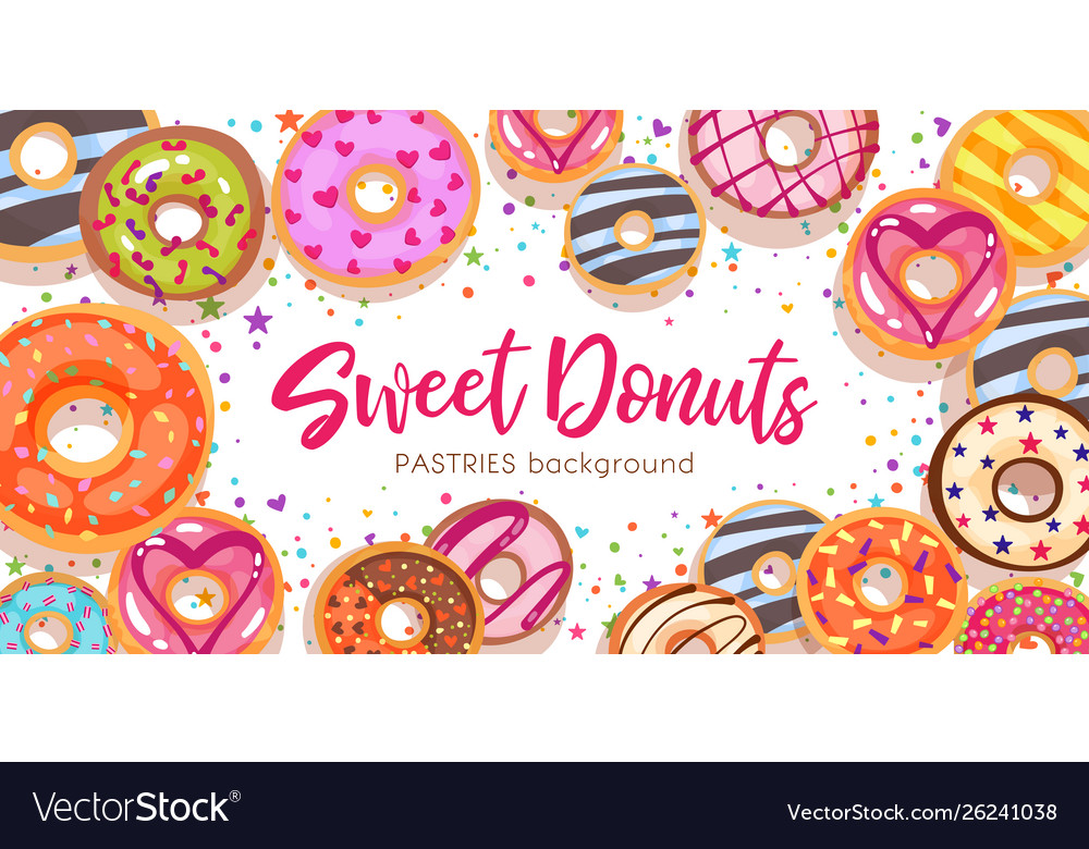 Sweet donutscolorful glazed pastries background vector image Sweet donutscolorful glazed pastries background