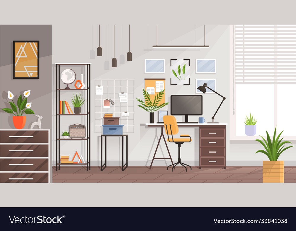 Workplace modern design in living room office Vector Image