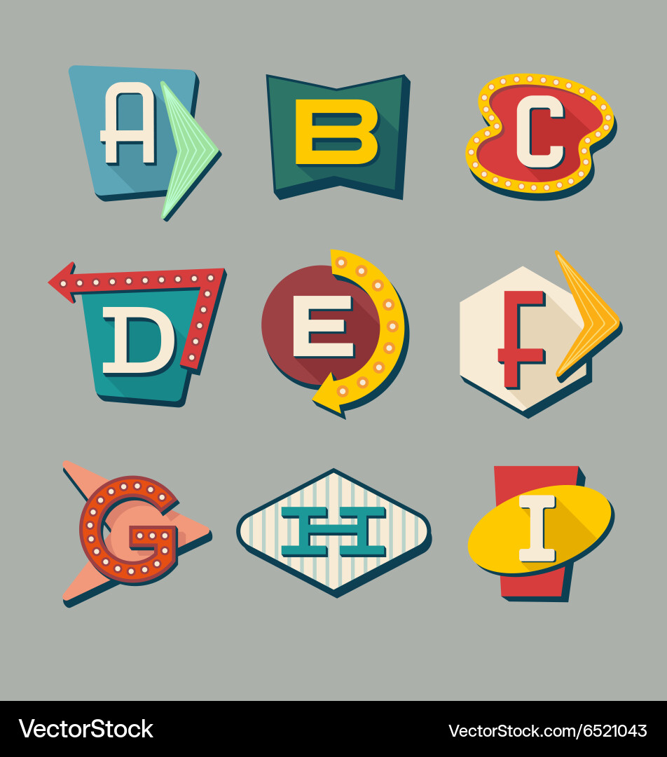 Alphabet letters on retro signs Royalty Free Vector Image