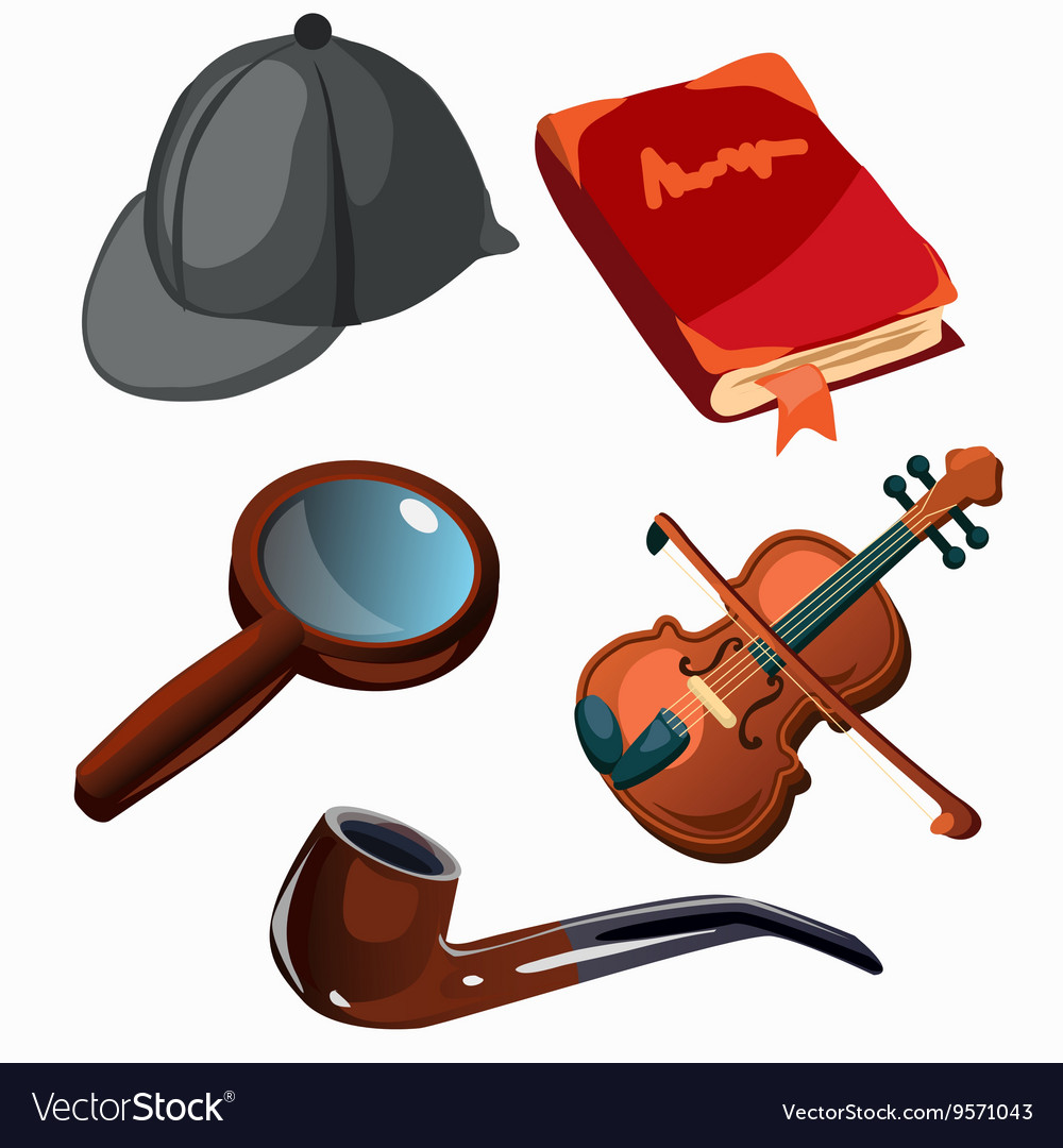 Attributes of professional detective Five items Vector Image