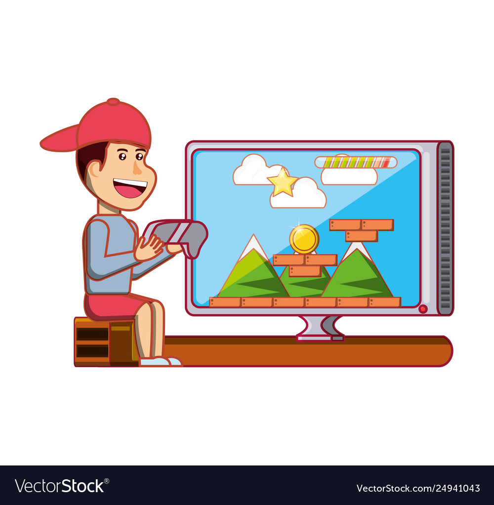 Free Vector, Character playing videogame