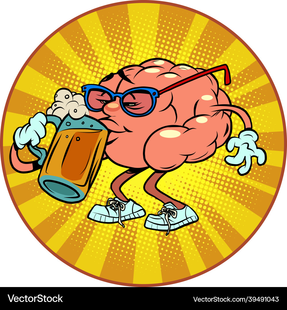 Drinks beer at the bar human brain character Vector Image