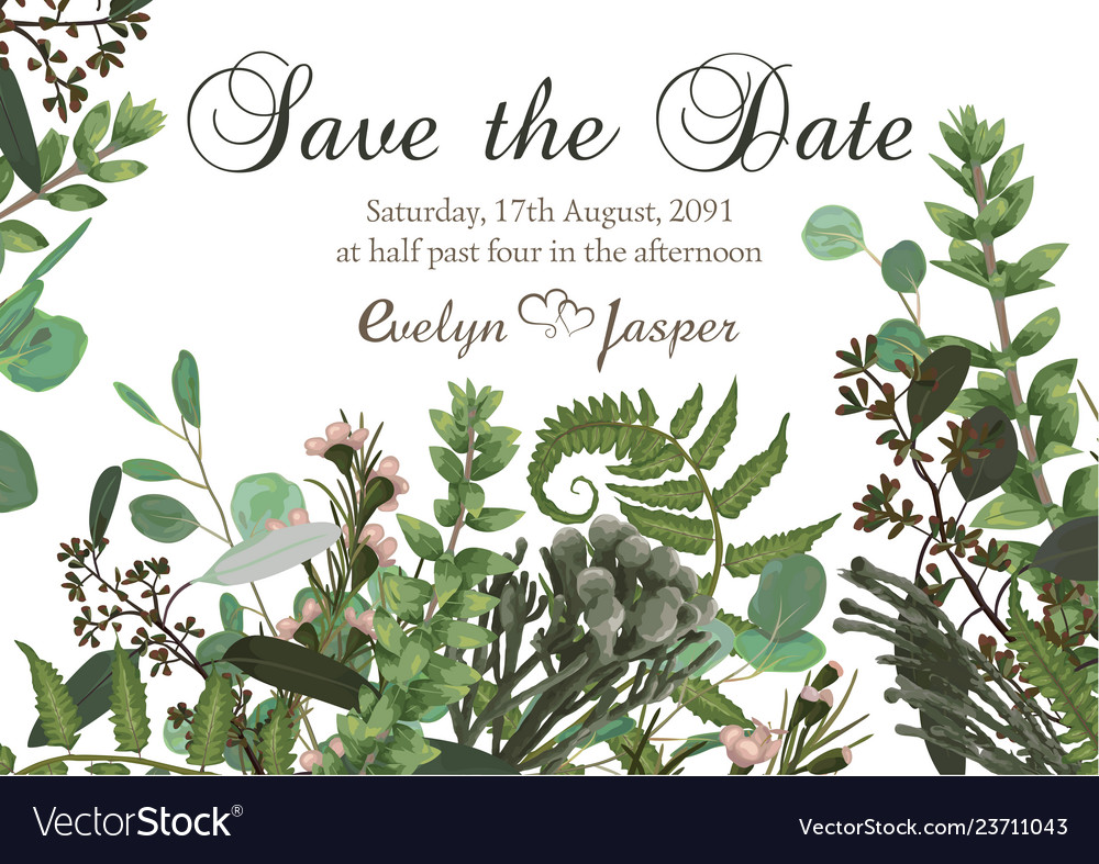 Flower card wedding invitation with green Vector Image