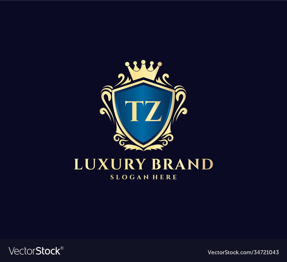 Tz Initial Letter Gold Calligraphic Feminine Vector Image