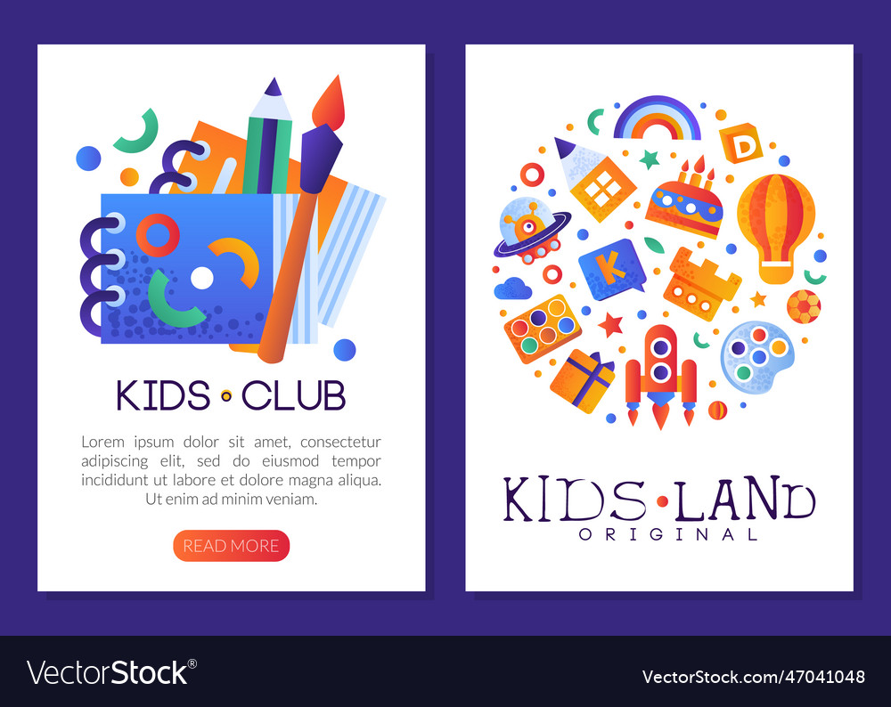 Kids land club web banner with bright toy Vector Image