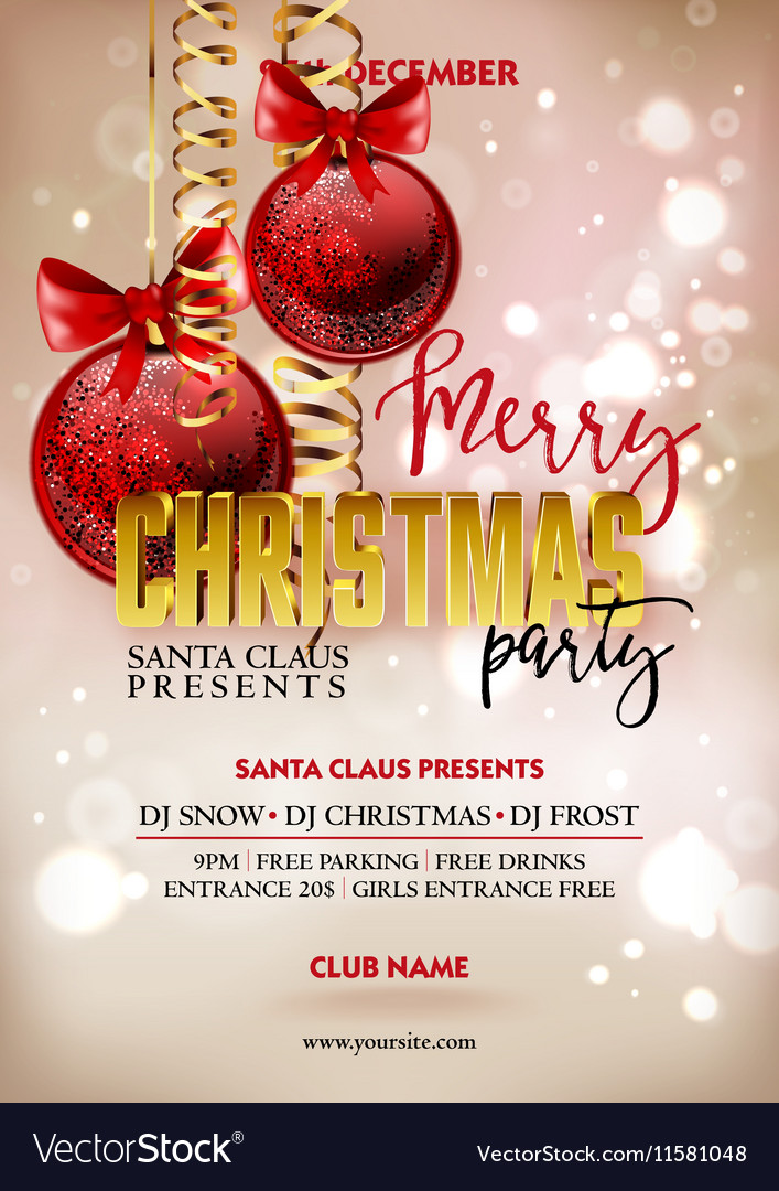 Merry Christmas Party Poster Design Template Vector Image