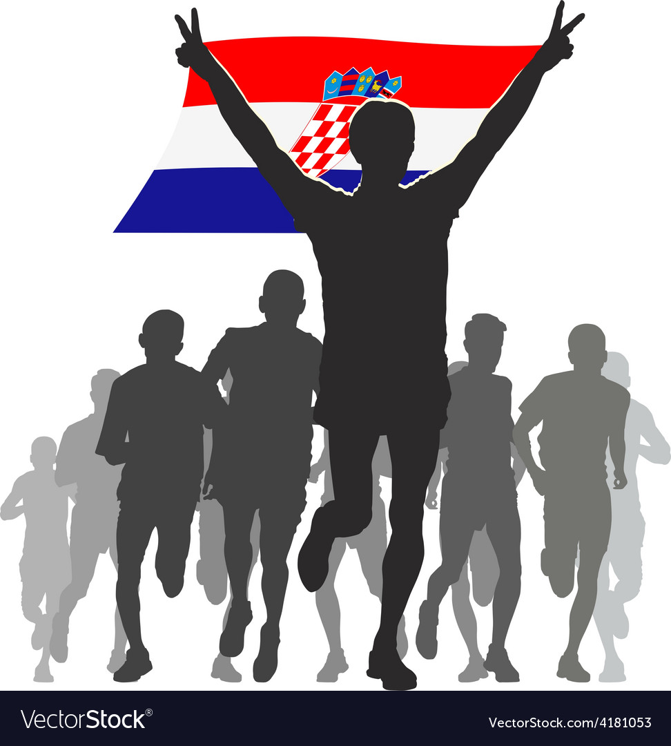 Athlete with the croatia flag at finish Royalty Free Vector