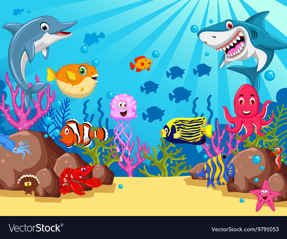 Funny cartoon sea life for you design Royalty Free Vector