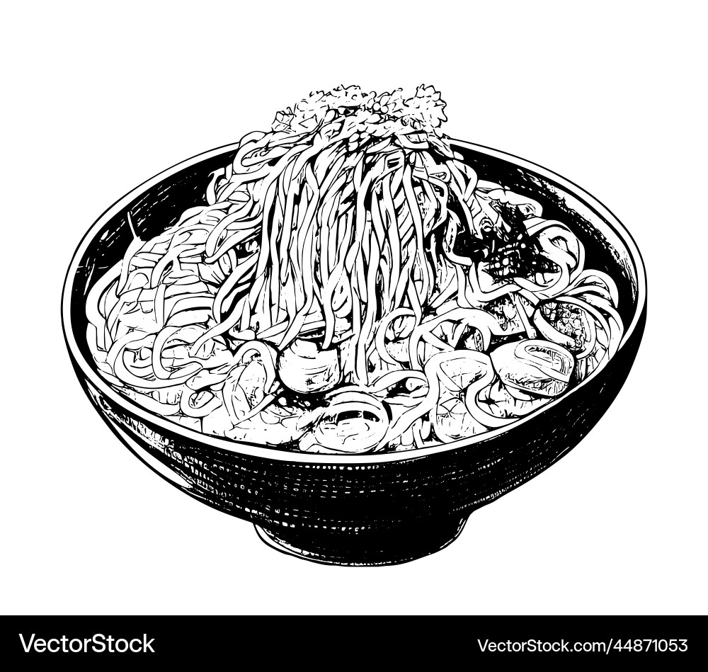 Hand drawn noodles in a bowl Royalty Free Vector Image
