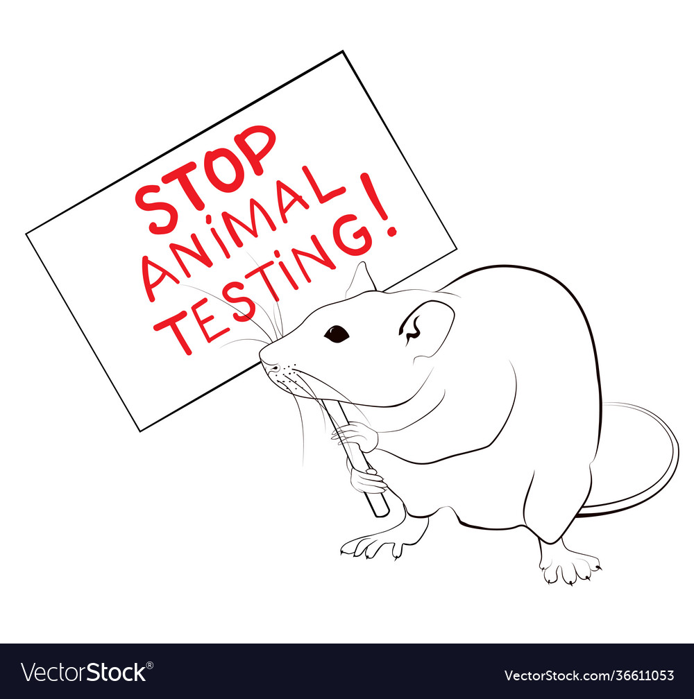 Rat holding banner against animal tests