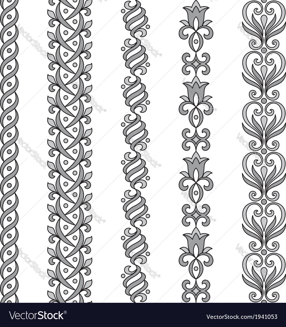 Seamless ornamental borders in grayscale Vector Image