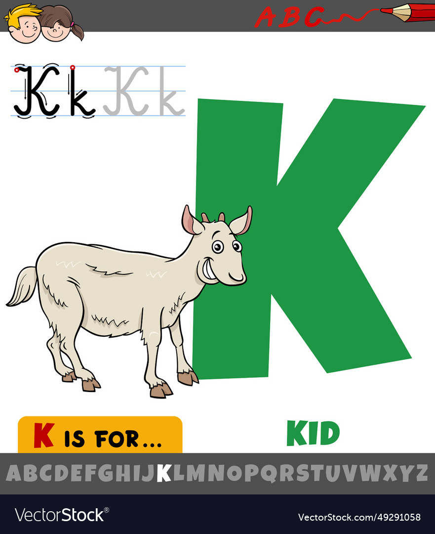 Letter k from alphabet with cartoon kid animal Vector Image