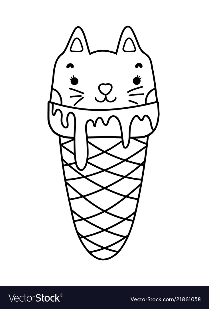 Outline kawaii sweet cat ice cream Royalty Free Vector Image