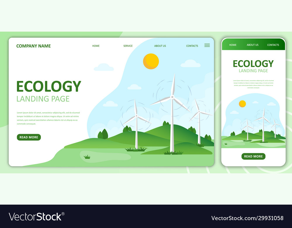 Wind energy flat ecology landing page template Vector Image