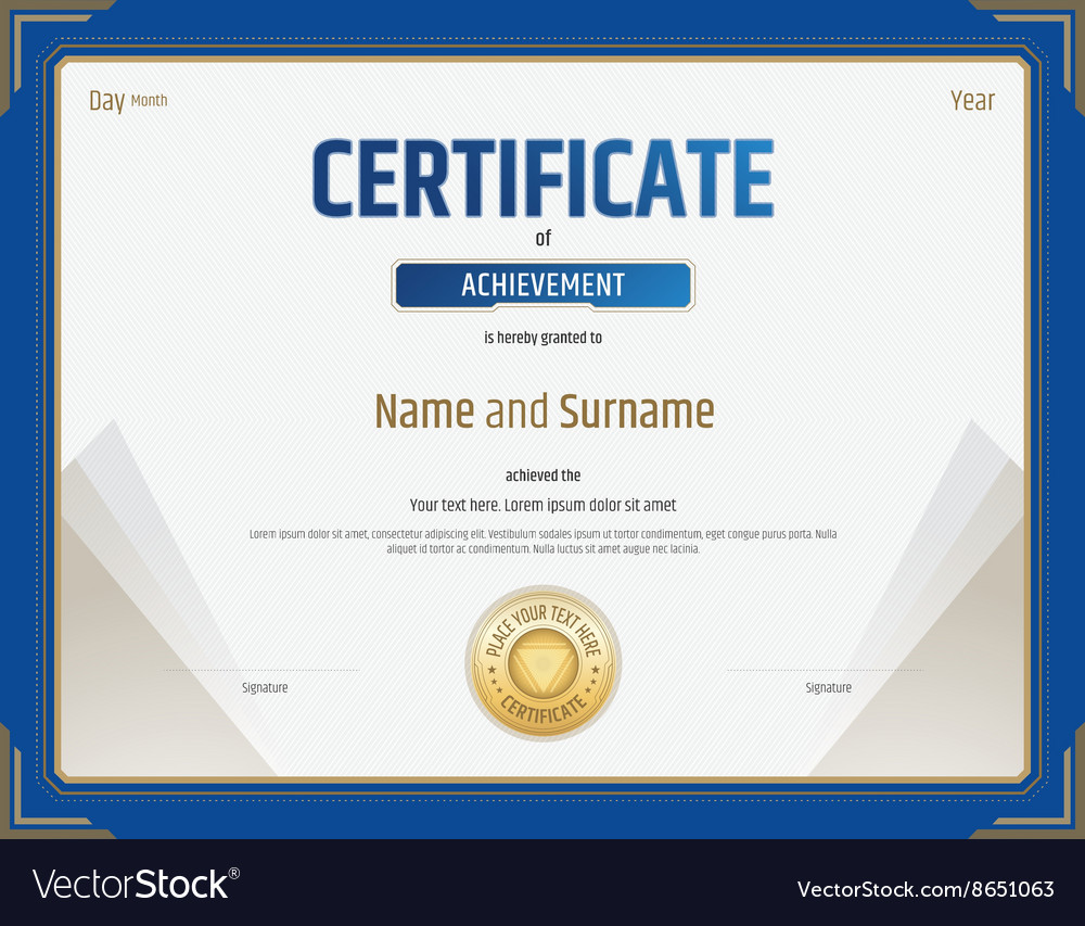 Certificate achievement template in blue border Vector Image