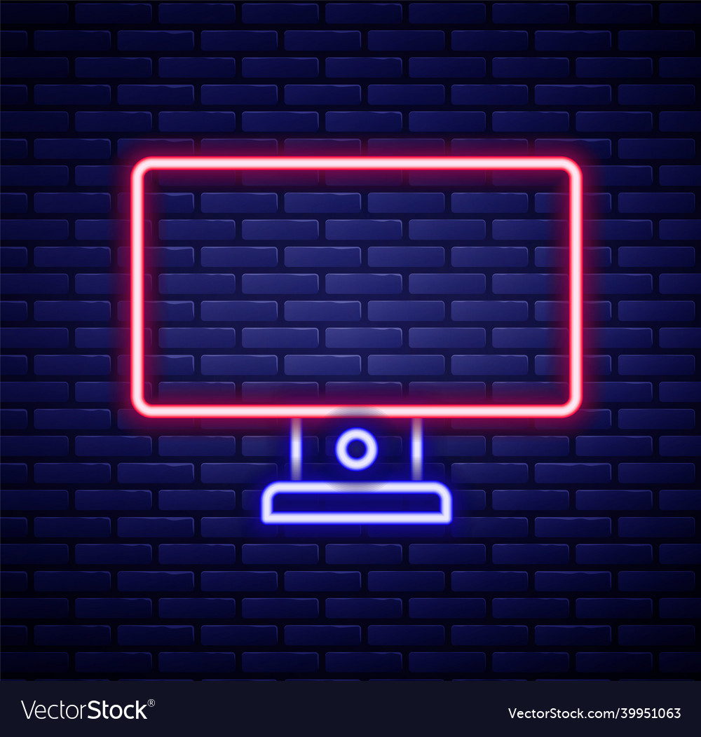 Glowing neon line computer monitor icon isolated Vector Image